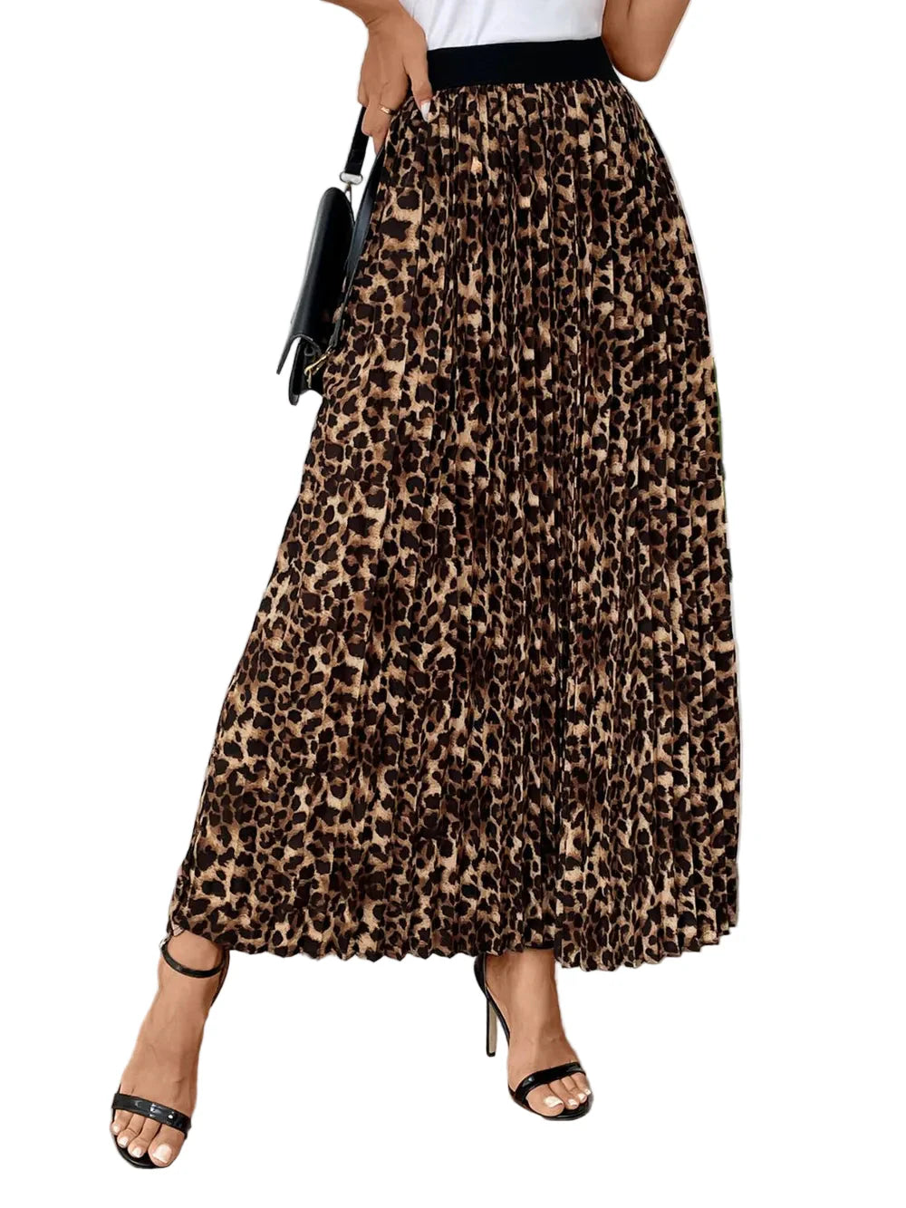 Perfee Pleated Leopard Maxi Skirt