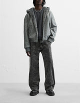 Men's Double-Sided Faux Leather Hooded Bomber Jacket