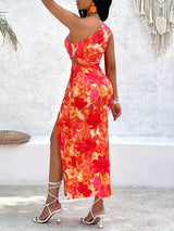 Vibrant Abstract Print Off-Shoulder Bodycon Dress  Sleeveless Maxi Dress for Women