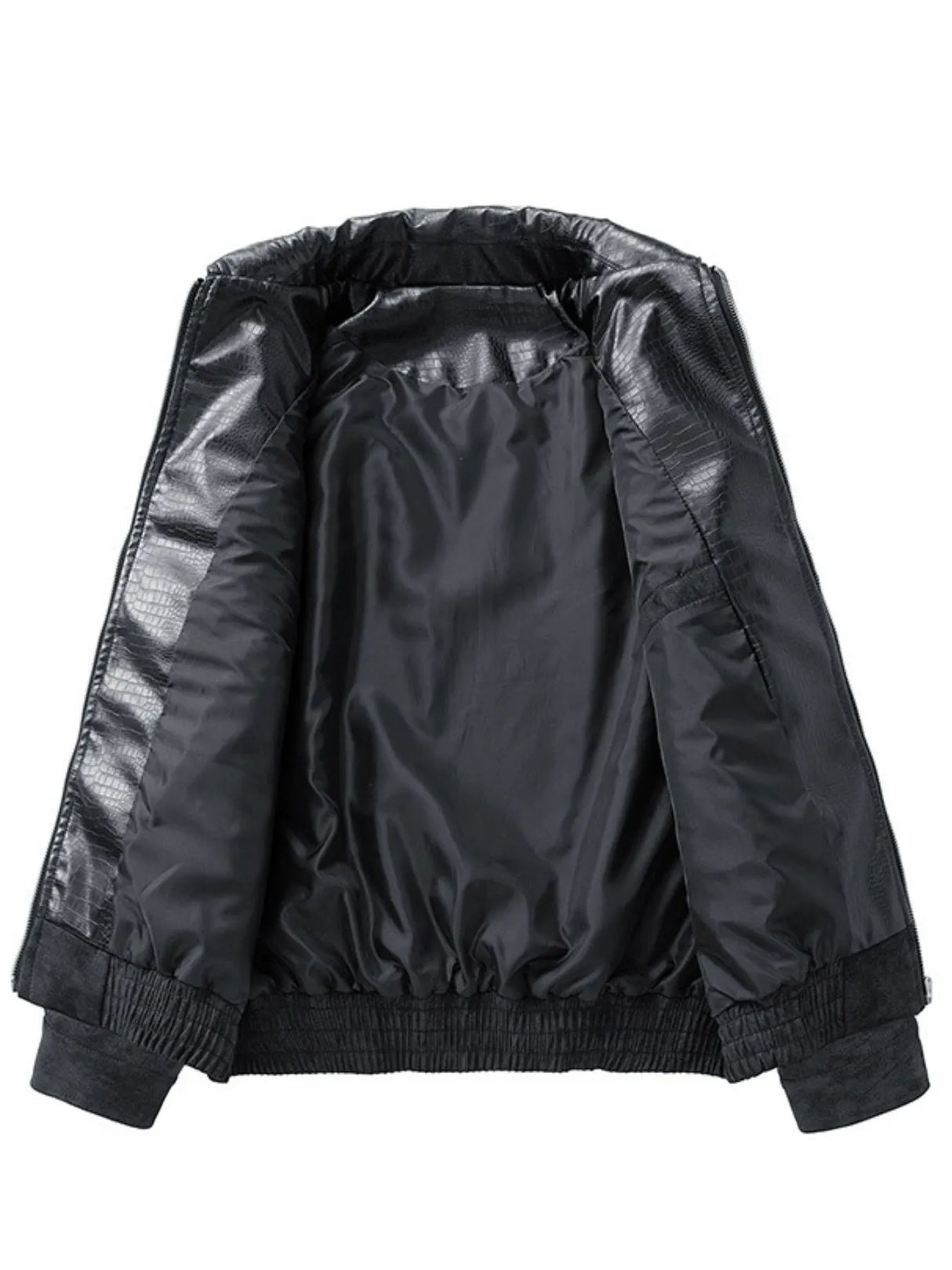 Men's Plus Size Leather Bomber Jacket with Full Zip Front