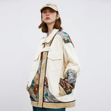 Unisex Stitching Lace Coat – Casual Khaki Jacket for Youth