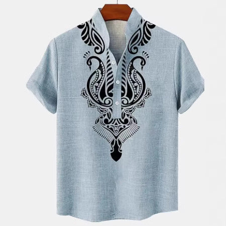 Men's Shirt Digital 3D Printing Linen Short Sleeve