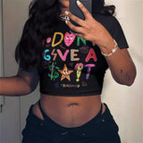 Women's All-match Letters Printed Solid Color Short Sleeve