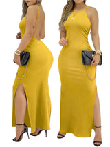 Solid Elegant Spaghetti Strap Sleeveless Backless Maxi Dress