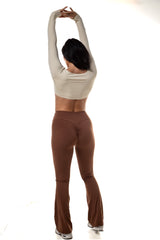 Mix And Match Beige Cross Top & Hot chocolate Scrunch Yoga Pants