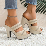 Elegant Bohemian Waterproof Slip-On with Ankle Strap, Open Toe Design High Heels