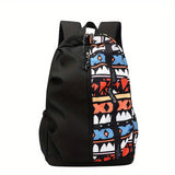 Unisex Nylon Backpack Graffiti Street Style Adjustable Straps Laptop Compartment Zipper Closure Polyester Lining Backpack