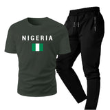 Men's Summer Casual Two-Piece Set, Men's Nigerian Print Short Sleeve T-Shirt with Comfortable Long Pants Fashion Outfit