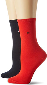 Tommy Hilfiger 2 Pack Womens Crew Socks Red/Navy