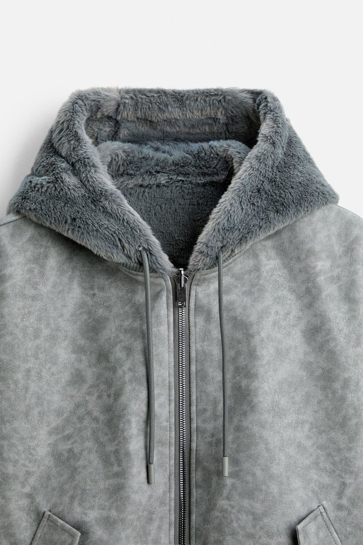 Men's Double-Sided Faux Leather Hooded Bomber Jacket