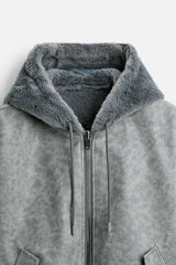 Men's Double-Sided Faux Leather Hooded Bomber Jacket