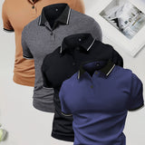 4-Pack Men's Summer Polo Shirts, Solid Color Short Sleeve, Regular Fit, Knit Stretch, Casual Sportswear Tops