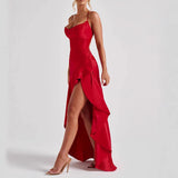 Women's Backless Ruffles Irregular Dress