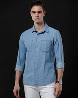 Men's Slim Fit Solid Denim Casual Shirt (MOIST)