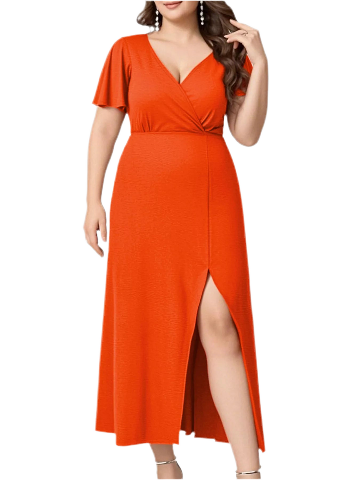 Plus Size Surplice Flutter Sleeve Dress