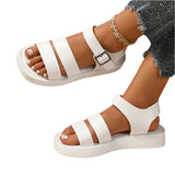 Women'S Summer Classic Solid Color Open Toe Platform Sandals with Buckle
