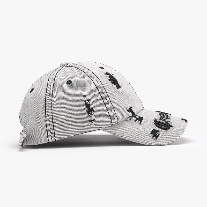 Matching Ripped Letter Print Embroidery Cap – Adjustable Cotton Dome Hat