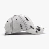 Matching Ripped Letter Print Embroidery Cap – Adjustable Cotton Dome Hat