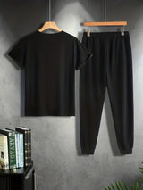 Men’s Breathable Athletic Set – White “Just Keep Moving” T-Shirt & Black Joggers