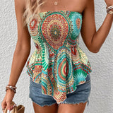 Mandala Print Tube Top – Asymmetrical Hem Bodycon Crop for Summer Vibes