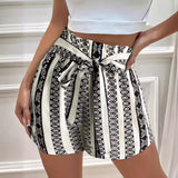Belt Printed Casual Shorts For Commuter Women