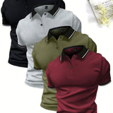 4-Pack Men's Summer Polo Shirts, Solid Color Short Sleeve, Regular Fit, Knit Stretch, Casual Sportswear Tops