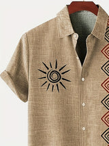 Men's Lightweight Short-Sleeve Linen-Look Shirt with Tribal Geometric Pattern