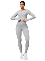 Back Crisscross Round Neck Long Sleeve Top and Leggings Active Set