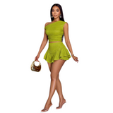 Solid Color Split Skirt & Top Set – Minimalist Two-Piece Outfit