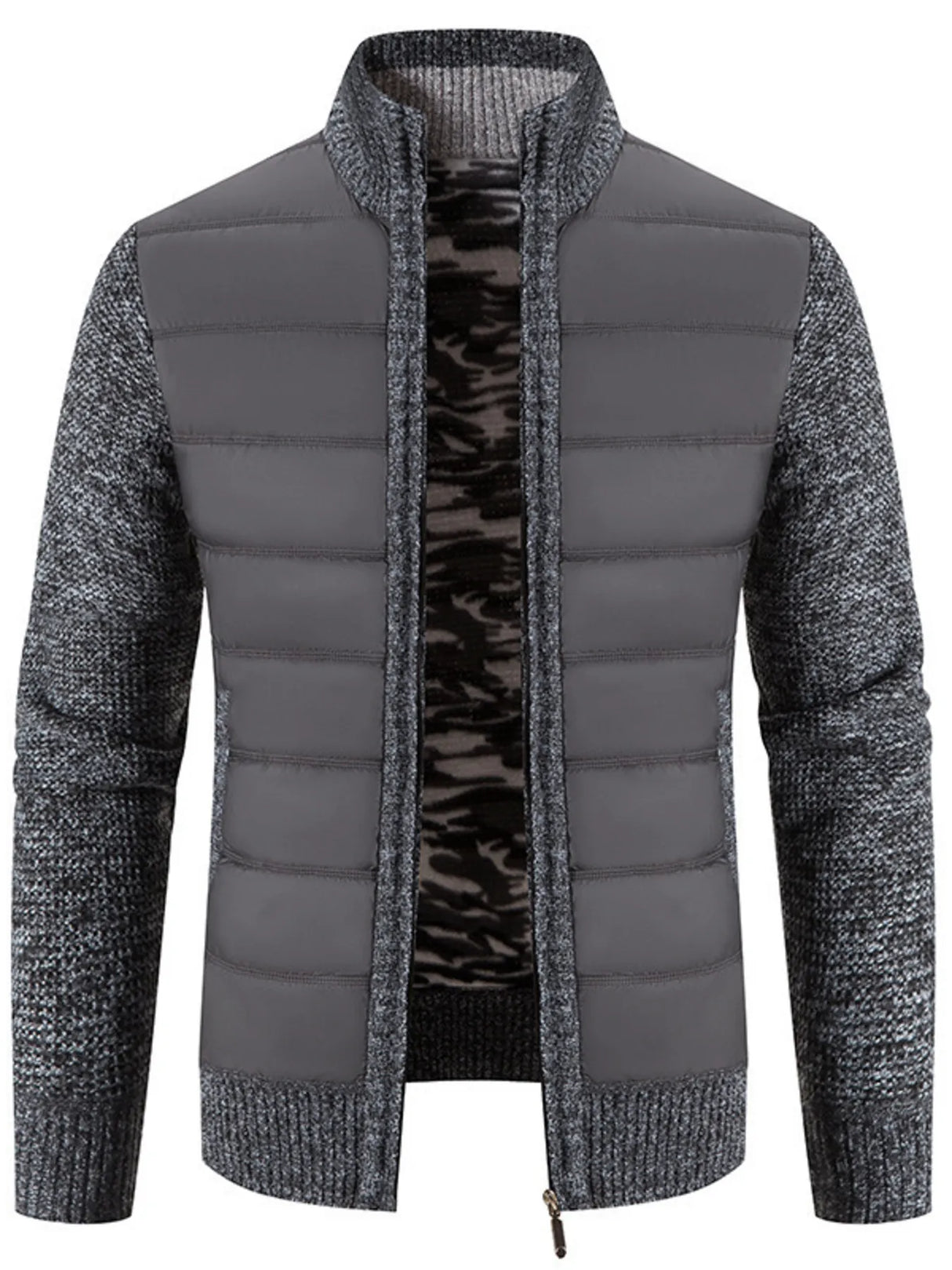 Men's Plus Size Quilted Knit Bomber Jacket with Stand Collar