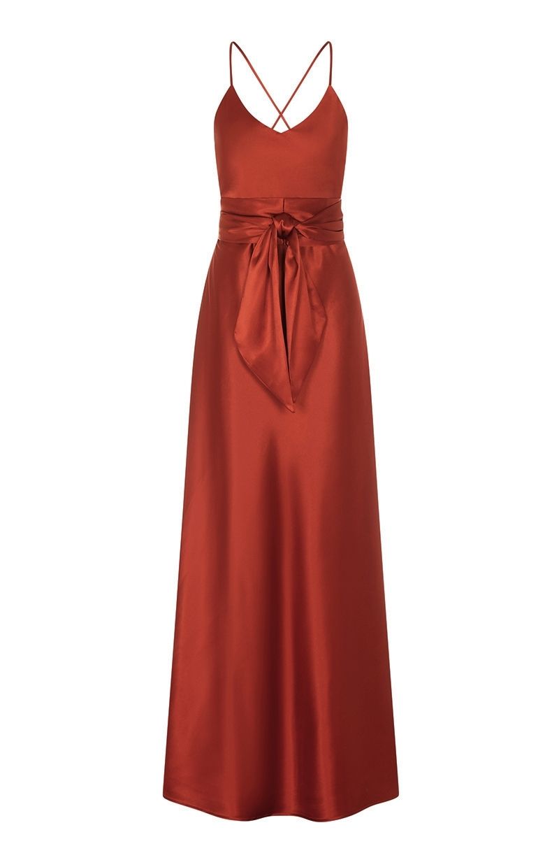 Brooklyn Dress in Burnt Orange Satin