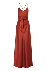 Brooklyn Dress in Burnt Orange Satin