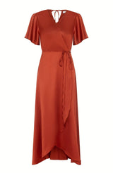 Florence Waterfall Dress in Burnt Orange Satin