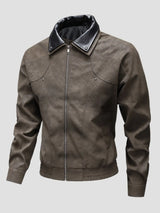 Men's Plus Size Leather Bomber Jacket with Full Zip Front