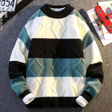 Men's Casual Round Neck Sweater Contrast Color Knitwear Top