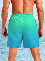 Men's Bright Green Gradient Beach Shorts - 3D Print Swim Trunks with Drawstring, Quick-Dry & Lightweight for Summer Activities