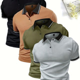 4-Pack Men's Summer Polo Shirts, Solid Color Short Sleeve, Regular Fit, Knit Stretch, Casual Sportswear Tops