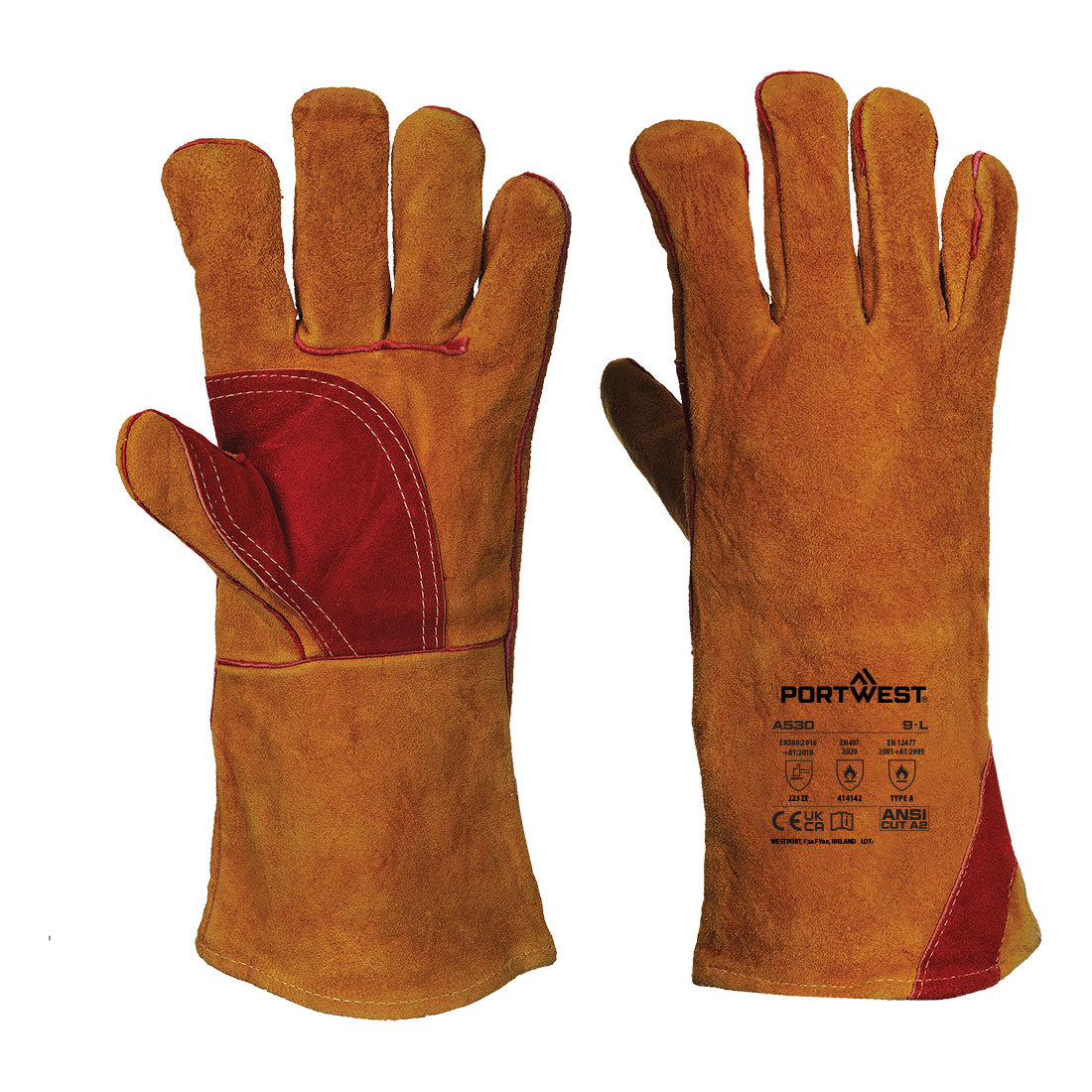Portwest Welders 330 Split Leather Reinforced Palm Gauntlet