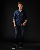 Men's Slim Fit Solid Denim Casual Shirt (APACE)