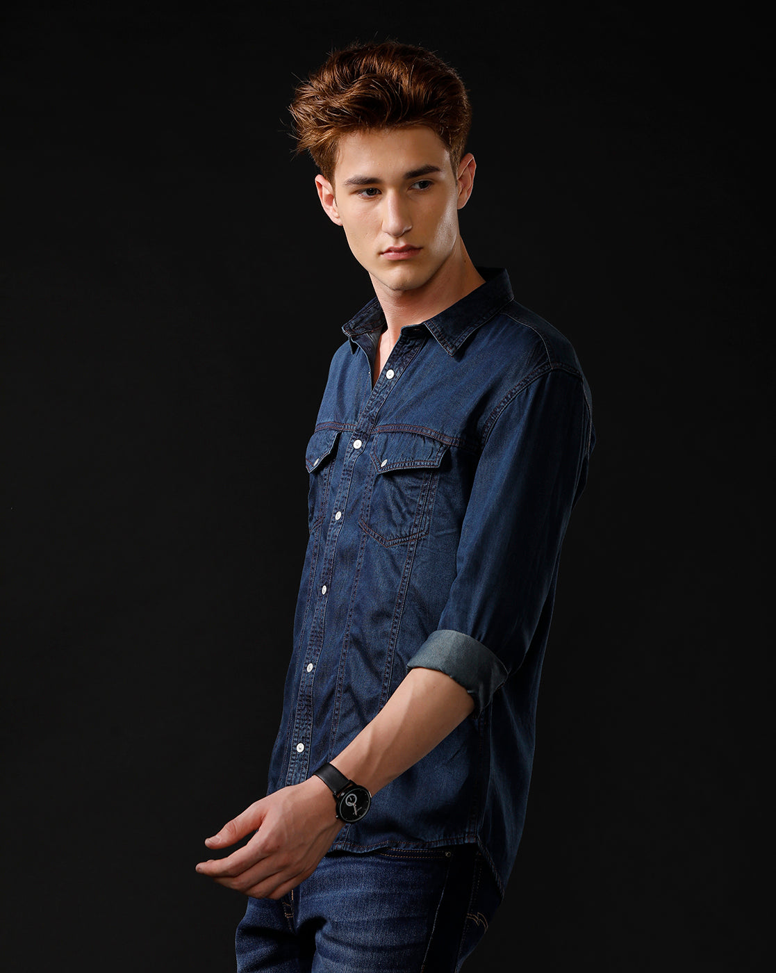 Men's Slim Fit Solid Denim Casual Shirt (APACE)