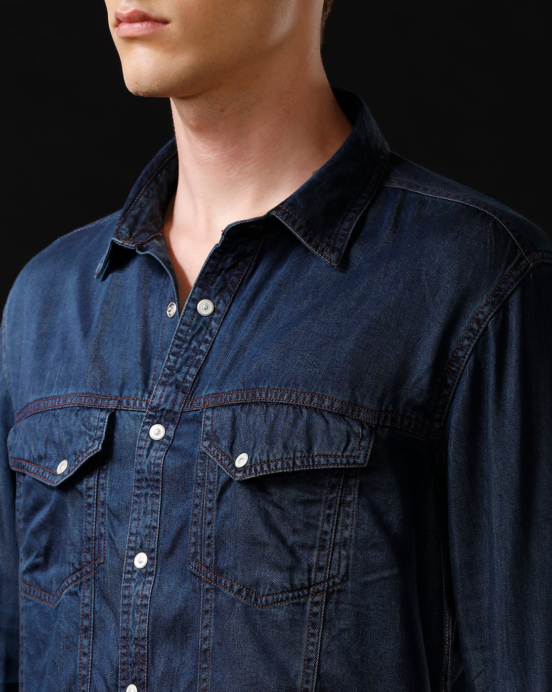 Men's Slim Fit Solid Denim Casual Shirt (APACE)