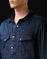 Men's Slim Fit Solid Denim Casual Shirt (APACE)