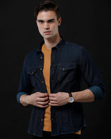 Men's Slim Fit Solid Denim Casual Shirt (AAKAL)
