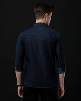 Men's Slim Fit Solid Denim Casual Shirt (AAKAL)
