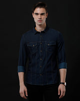 Men's Slim Fit Solid Denim Casual Shirt (AAKAL)