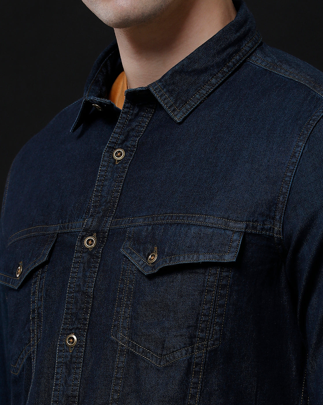 Men's Slim Fit Solid Denim Casual Shirt (AAKAL)