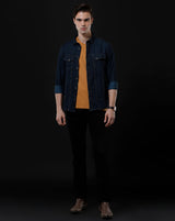 Men's Slim Fit Solid Denim Casual Shirt (AAKAL)