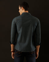 Men's Slim Fit Solid Denim Casual Shirt (AAKOL)