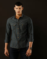 Men's Slim Fit Solid Denim Casual Shirt (AAKOL)