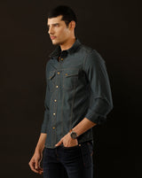 Men's Slim Fit Solid Denim Casual Shirt (AAKOL)